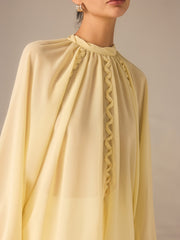 Semi-Sheer Chiffon Stand Collar Blouse with Braided Detail