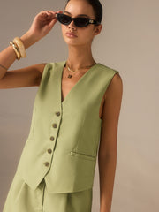 Linen & Cotton Buttoned Vest