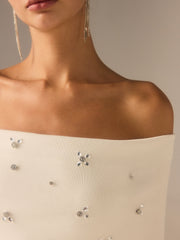 Off-Shoulder Knit Top with Crystal Embellishments