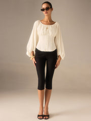 Off-Shoulder Lantern-Sleeve Top with Bow Back