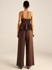 Cotton Peplum Beaded Straps Top and Pants set