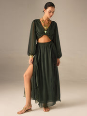 Chiffon Crop Top and Slit Maxi Skirt Set