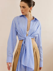 Oversized Striped Knotted Shirt