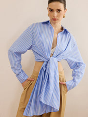 Oversized Striped Knotted Shirt