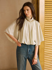 Elastic Hem Half-Sleeve Shirt