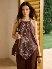 Boho Print Halter Neck Backless Top