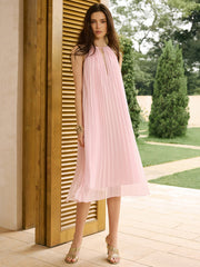 Semi-Sheer Pleated Cut-Out Midi Dress