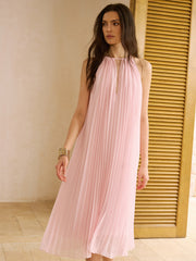 Semi-Sheer Pleated Cut-Out Midi Dress