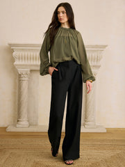 Semi-Sheer Chiffon Lace Trim Blouse