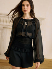 Sheer Chiffon Smocked Waist Blouse