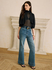 Sheer Chiffon Blouse with Back Bow Detail