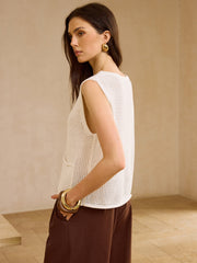 Crochet Button-Front Knit Vest