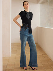 3D Bow-Detailed Top with Asymmetric Hem