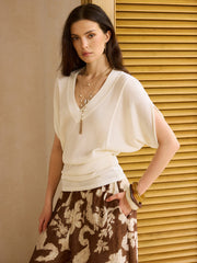 V-Neck Waist-Cinching Knit Top