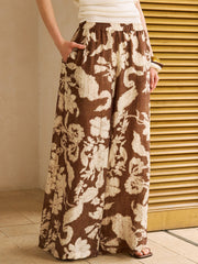 Vintage Printed Linen Wide-Leg Pants