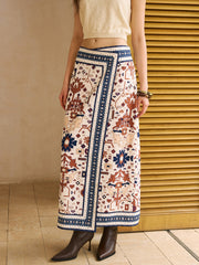 Boho Printed Wrap Midi Skirt