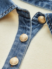 Denim Collar Cinched Knit Top