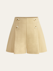 High-Waisted Button -Detail Wide-Leg Shorts