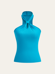 Ribbed Halter Neck Knot Top