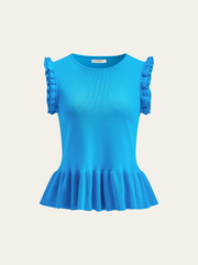 Ruffled Sleeve Peplum Hem Knit Top