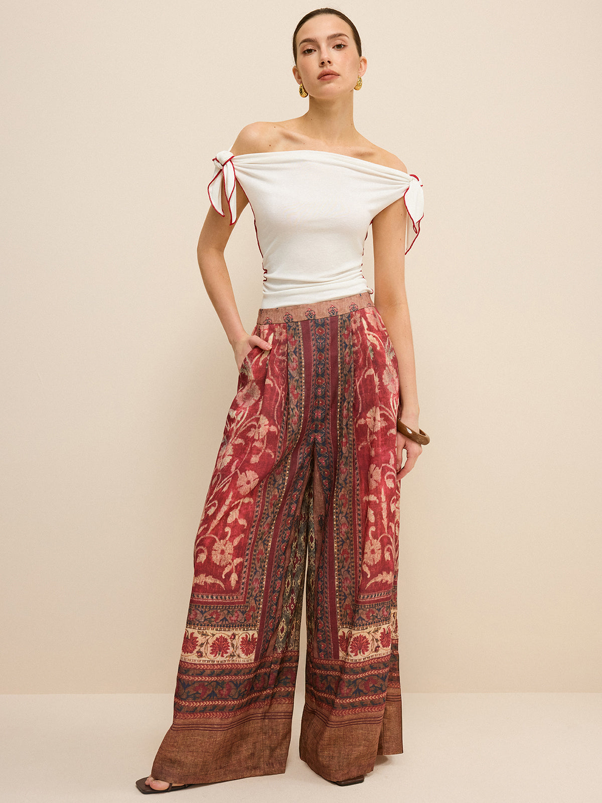 Boho Print Wide-Leg Pants