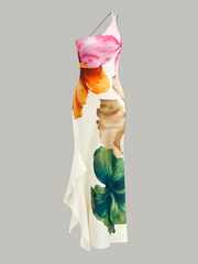 Asymmetric One-Shoulder Floral Print Maxi Dress