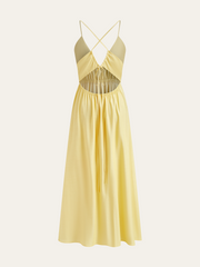 Spaghetti Strap Maxi Dress with Ruched Waist and Crisscross Back