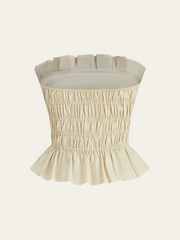 Cotton & Linen Strapless Smocked Peplum Top