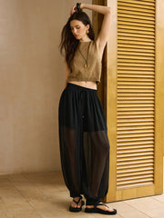 Sheer Chiffon Pants with Elastic Waist and Ankle Cuffs
