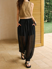 Sheer Chiffon Pants with Elastic Waist and Ankle Cuffs