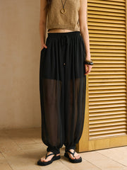 Sheer Chiffon Pants with Elastic Waist and Ankle Cuffs