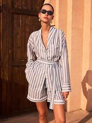 Striped Belted Shirt and Shorts Set