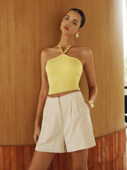 Ribbed Knit Halter Crop Top