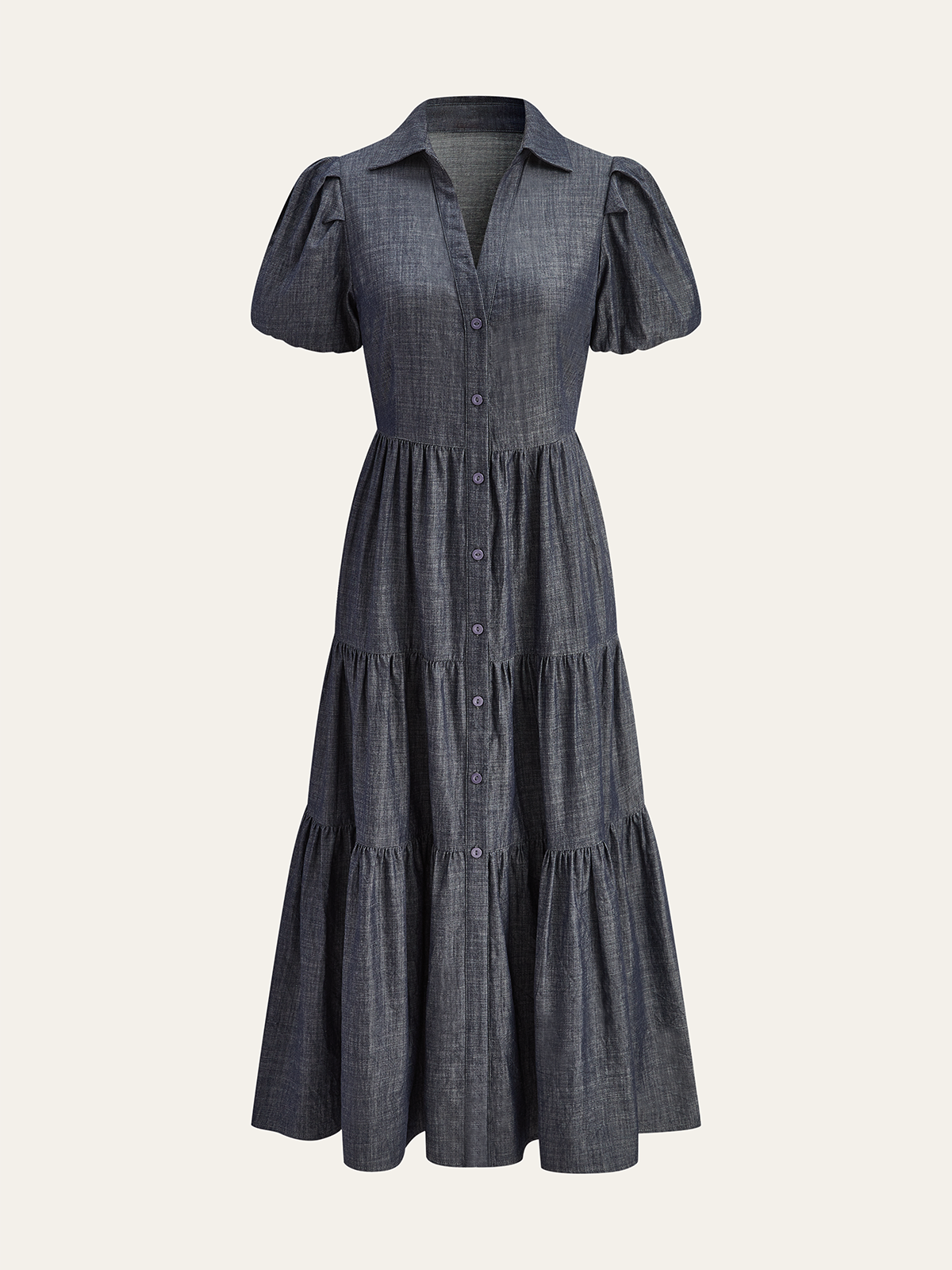 Puff Sleeve Tiered Button-Front maxi Dress