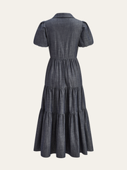 Puff Sleeve Tiered Button-Front maxi Dress