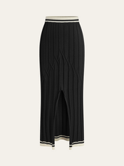 Slit-Front Textured Knit Midi Skirt