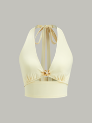 Halter Neck Crop Top and Mesh Paneled Skirt Set