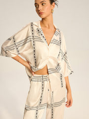 Geometric Printed Satin Pants Set