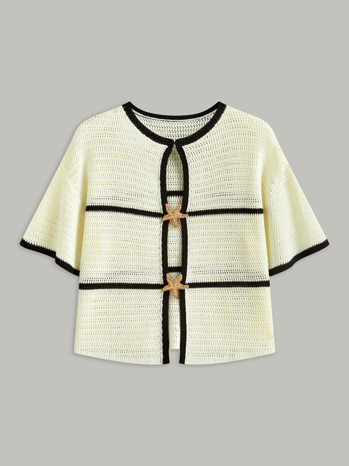 Contrast Trim Starfish Button Knitted Top