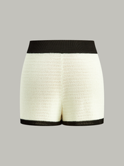 Contrast Trim Button-Front Knitted Shorts