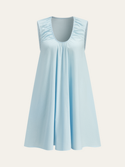 Cotton Ruched Neckline Mini Dress