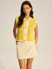 Crochet Knit Vest with Contrast Trim