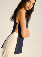 Ribbed Sleeveless Top with Side Slit