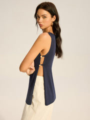 Ribbed Sleeveless Top with Side Slit