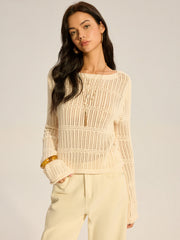 Mesh-Knit Long-Sleeve Sweater