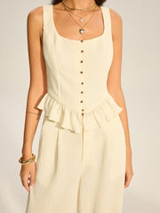 Textured Peplum Top and Wide-Leg Pants Set