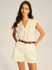 Sleeveless V-Neck Top with Piped Trim