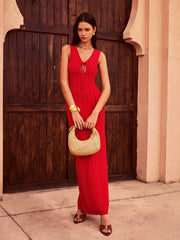 Lace-Up Front Knit Maxi Dress