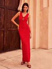 Lace-Up Front Knit Maxi Dress