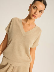 Semi-Sheer V-Neck Top and Drawstring Shorts Set